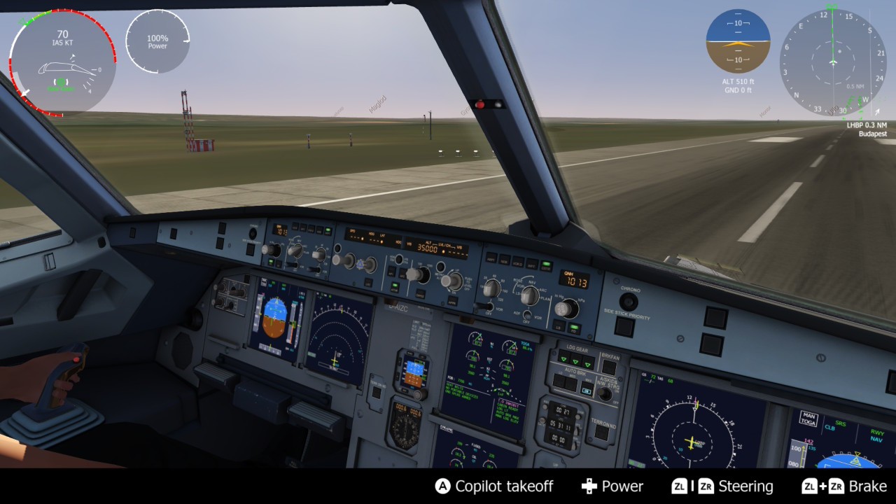 Aerofly FS: the cockpit view on the runway during a copilot take-off