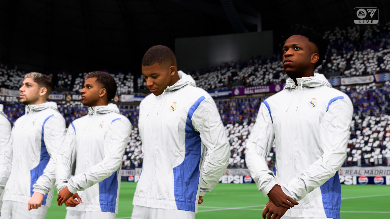 The line-up. Everyone is ready except the game.