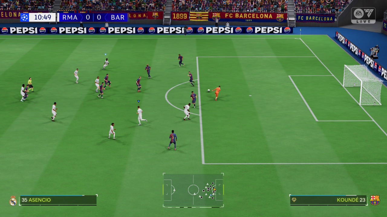 The keeper has the ball and the defence is having a think.