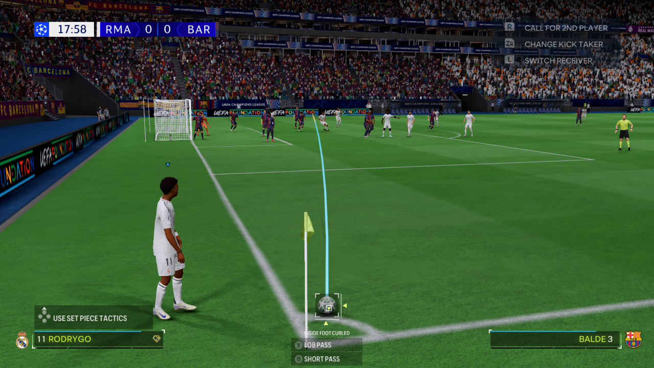 A corner kick. One button, in theory.