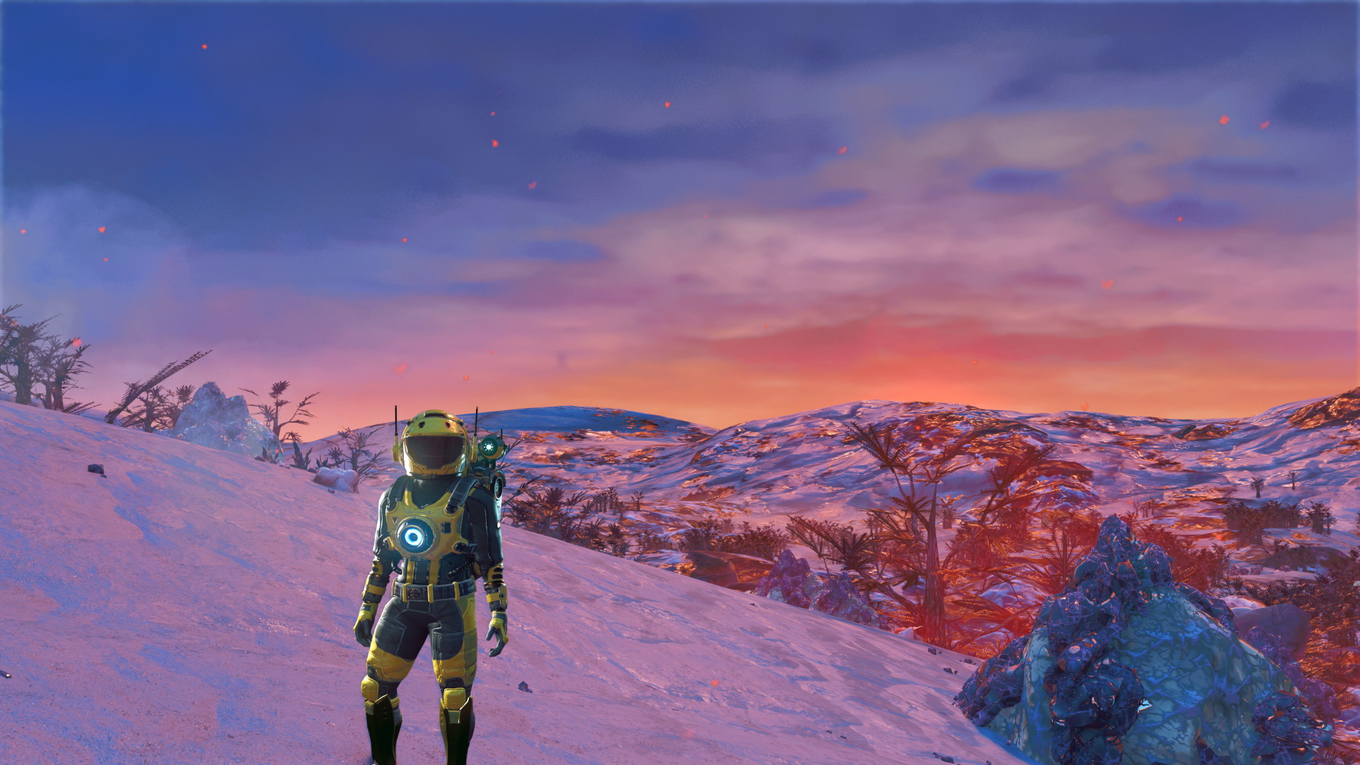 A sunset on a snowy hill, and nothing to do about it. Perfect.
