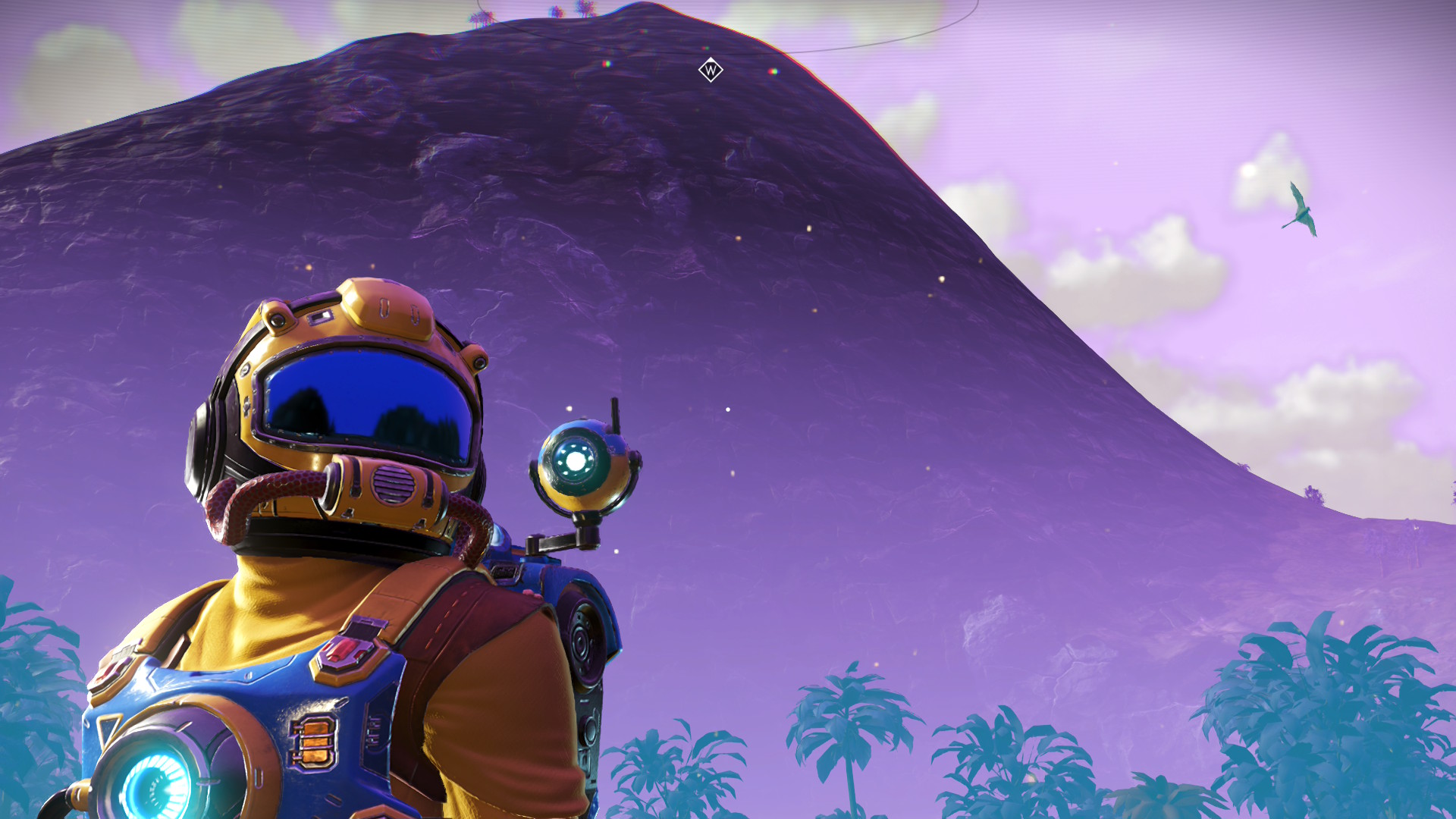 A purple mountain and a very quiet morning. A coffee would fit right in.