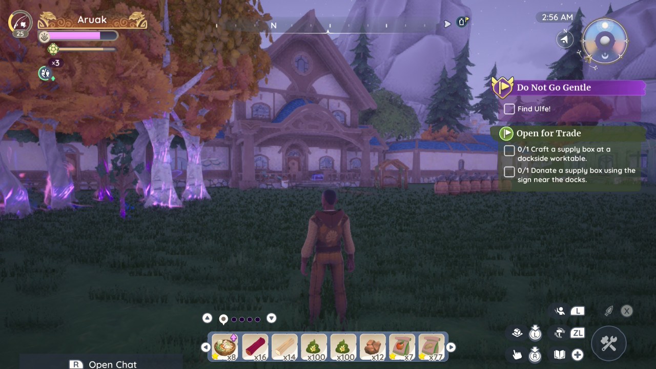 My house at night, lights on. Come in, but wipe your feet.