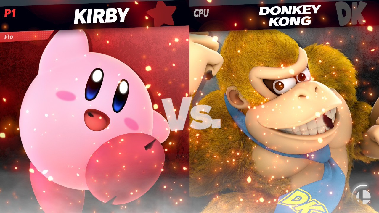 The matchup screen, Kirby against Donkey Kong. A very fair fight, probably.
