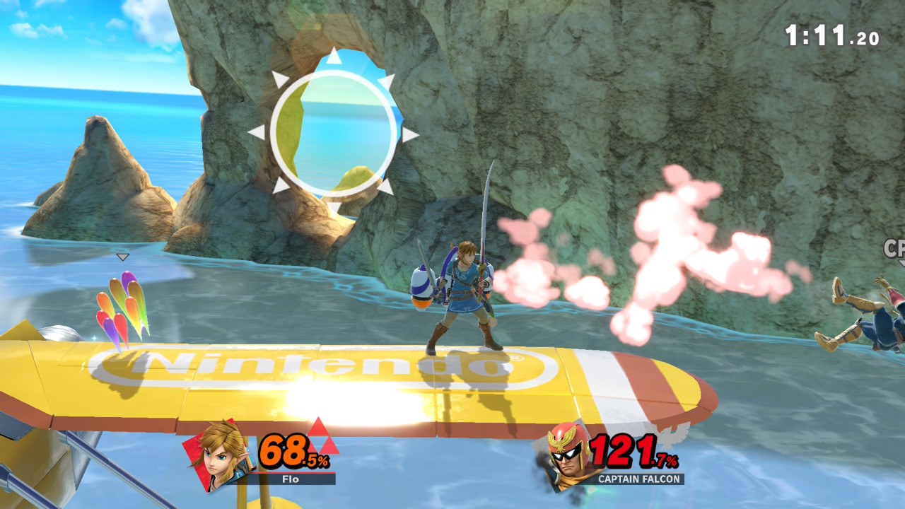 Link on a plane wing, with Wuhu Island behind him. Very scenic for someone about to be launched.