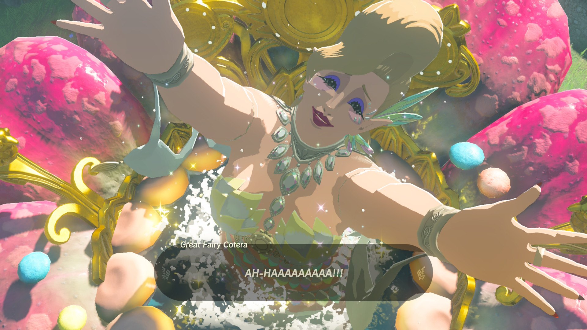 Great Fairy Cotera, making an entrance. Subtlety is not her thing.
